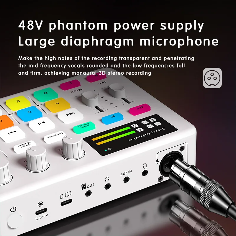 Live Sound Card with DJ Mixer Effects Audio Interface Voice Changer BT compatible Stereo Audio Mixer for LIVE Streaming
