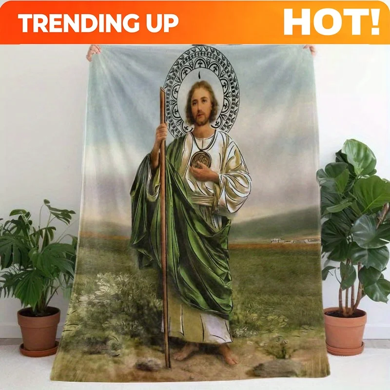 Customize Jesus Holding a Staff with a Halo Indicating Holiness Printed Flannel Blanket - Flannel Blanket, Soft and Warm, Multip