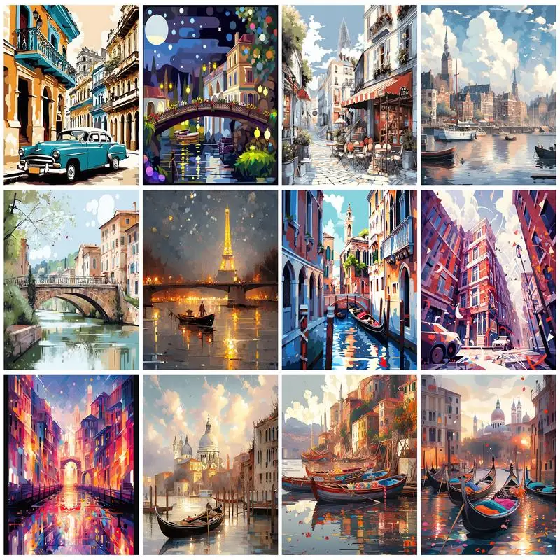 

SDOYUNO Canvas Painting By Numbers Landscape Scenery City Picture Paint Original Gifts Art Supplies Oil Art Funky Home Decor Ite