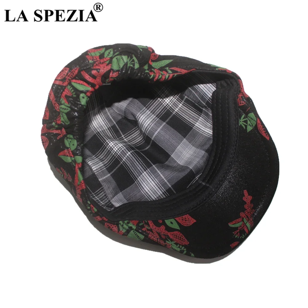 LA SPEZIA ネイビーブルーベレー メンズ レディース レザーハット 本革 フラットキャップ シープスキン 花柄 ヴィンテージ デザイナーハット 秋冬