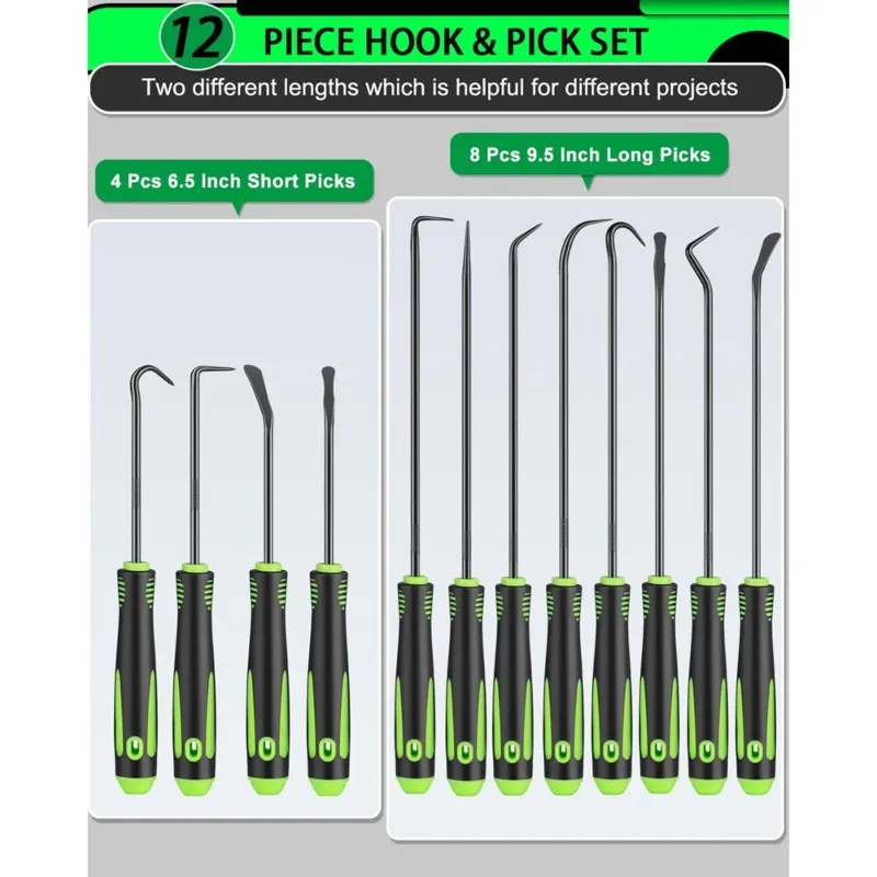 LLCS-Mechanic,Hook And Pick Tool Set(12 Pcs), Includes Non-Slip Grip, Long And Short Automotive Picks
