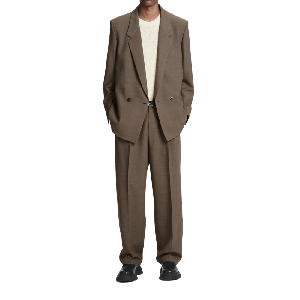 Brown Casual Men's Suits 2 Piecs Blazer Pants Peak Lapel Double Breasted Loose Style For Daily Work Commute Suits