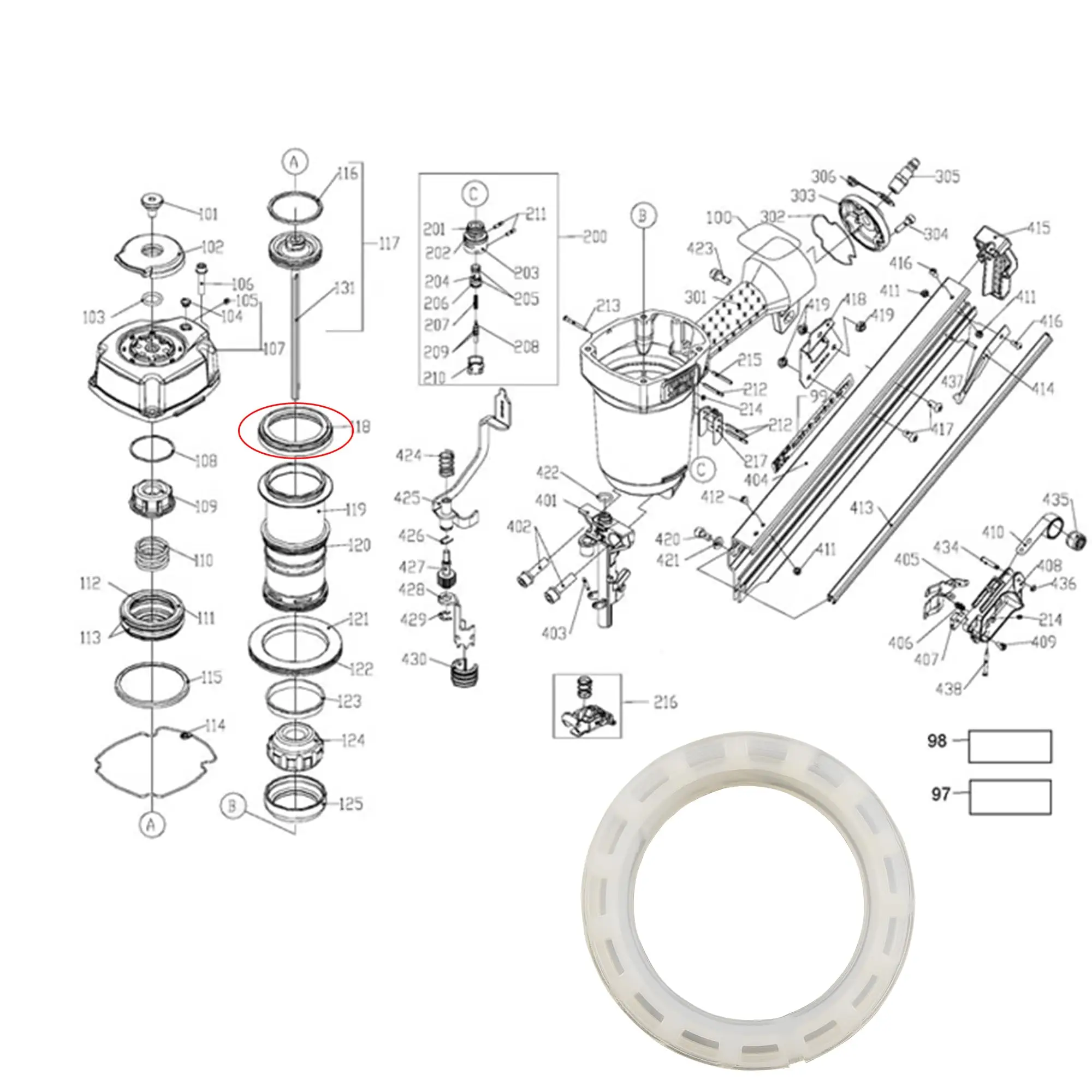 910767 Nailer Collar For Porter Cable Frame Nail Gun Porter Cable Air Nailer PU Material Applicable Models FC350A FM350A FR350A view 4