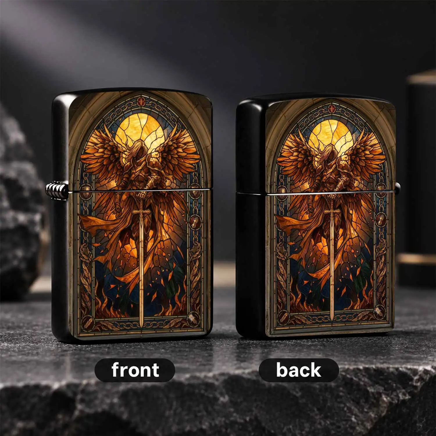 Vintage Stained Glass Archangel Themed Lighter, Exquisite Art Print Decor Accessory, Ideal Present For Friends Comrades For Collection, Fits Daily Outdoor Scenarios, Portable Practical Souvenir Ornament For Any Occasions A Humorous And Inte