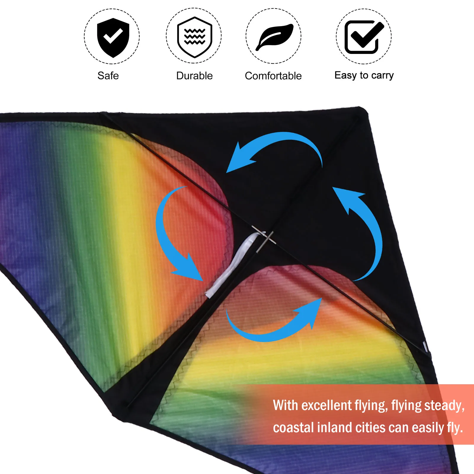 Rainbow Kite Triangle Shaped Long Tail Outdoor for Kids Polyester Colorful Toddler