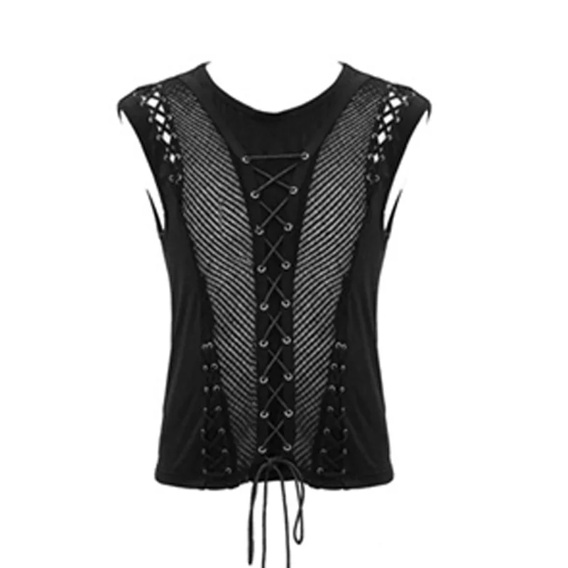 2024 Summer Fashion Rock Punk Sleeveless T-shirt Hollow out strap men's vest top Sexy Performance transparent vest top Vest Top