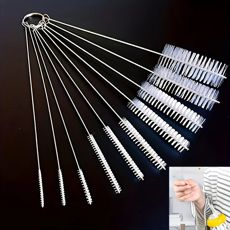 10pcs Straw brush combination set, multi specification nylon brush, water cup, spout, hose, fine pipe, deep cleaning tool