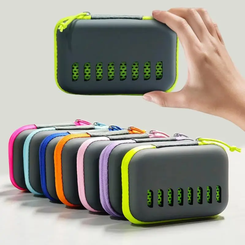 Serviettes rafraîchissantes avec étui de rangement en EVA, serviette rafraîchissante compacte et portable pour le sport, serviette rafraîchissante en microfibre à séchage rapide pour la gym, la randonnée, le yoga, le camping, les voyages, serviette anti-transpiration à refroidissement instantané