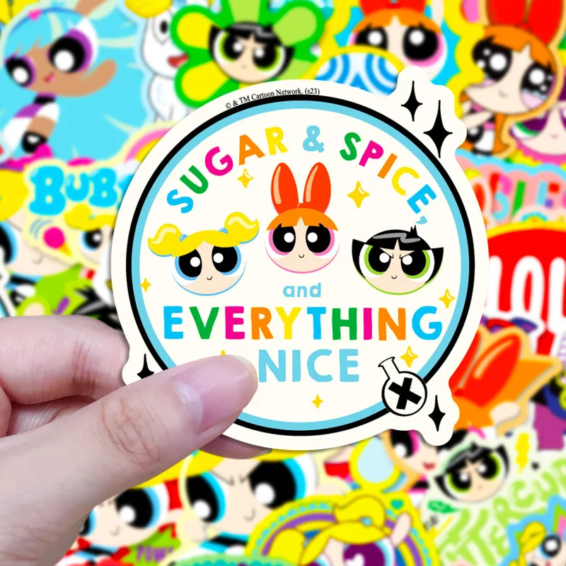 Powerpuff Girls Cartoon Stickers 50pcs Diy Waterproof Stickers For Phone Refrigerator Trunk Anime Figure Image Toys Sticker Gift