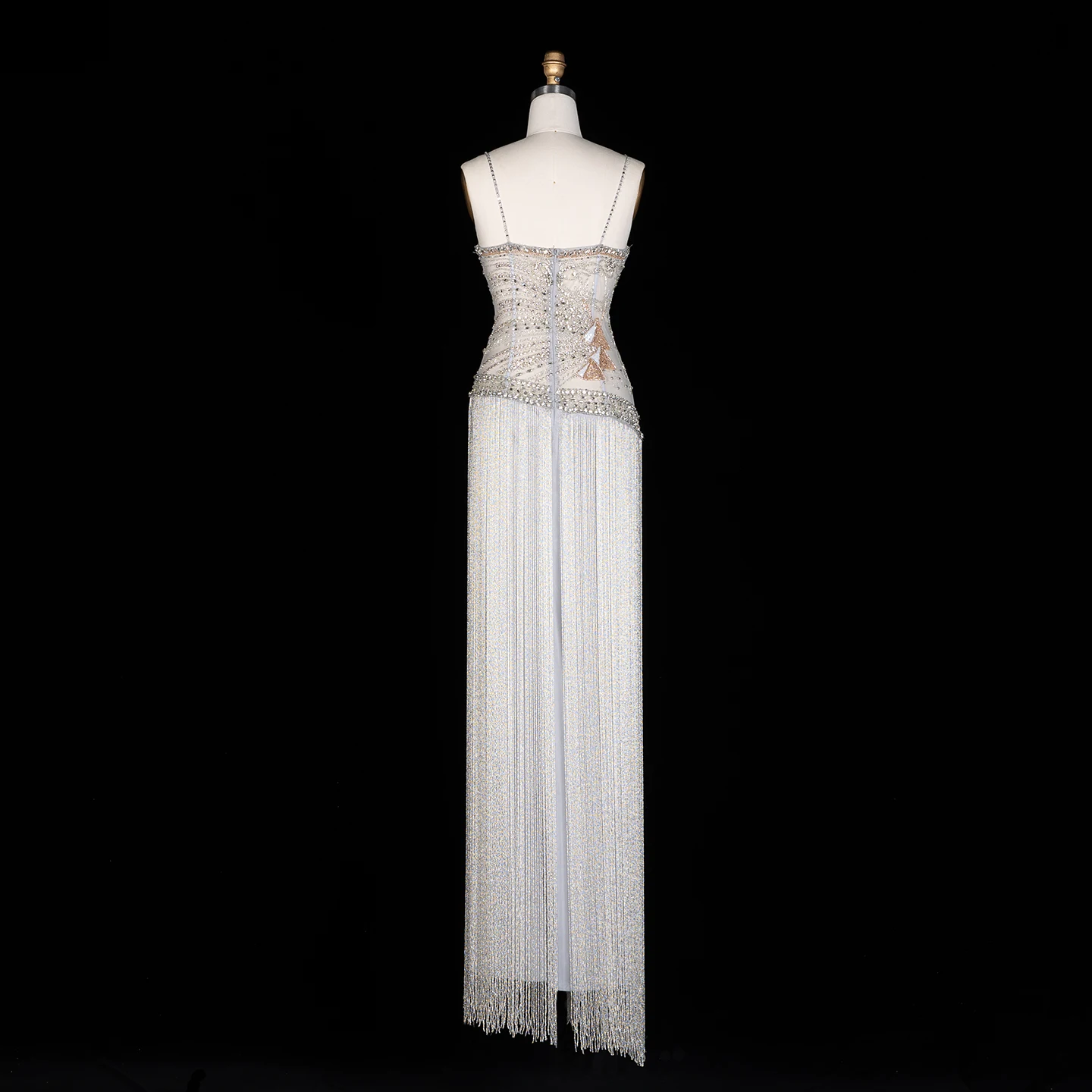 Sharon Said Abendkleider Luxus Spaghettiträger Etuikleid Tüll Perlen Quasten Kristalle Dubai Formelles Partykleid SS202 Maßanfertigung – Detail 13
