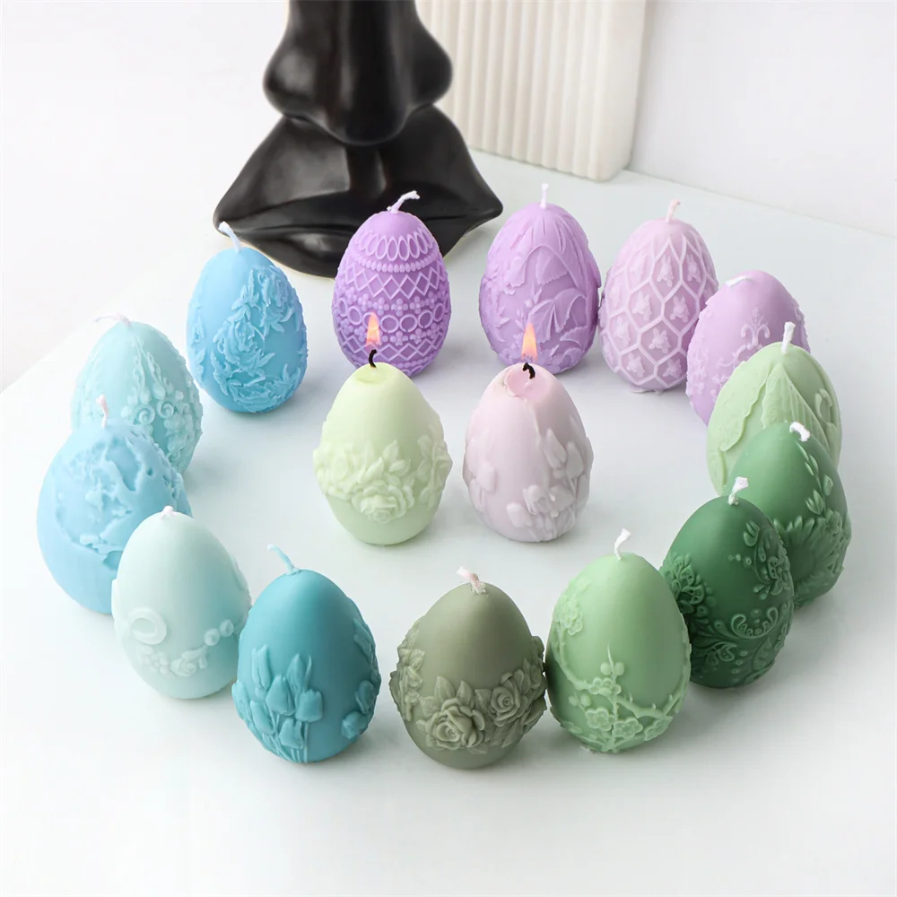 Easter Day Gift Egg Candle Making Silicone Mold Festival Embossed Butterfly Eggs Resin Epoxy Mould Sunflower Rose Soap Wax Tools