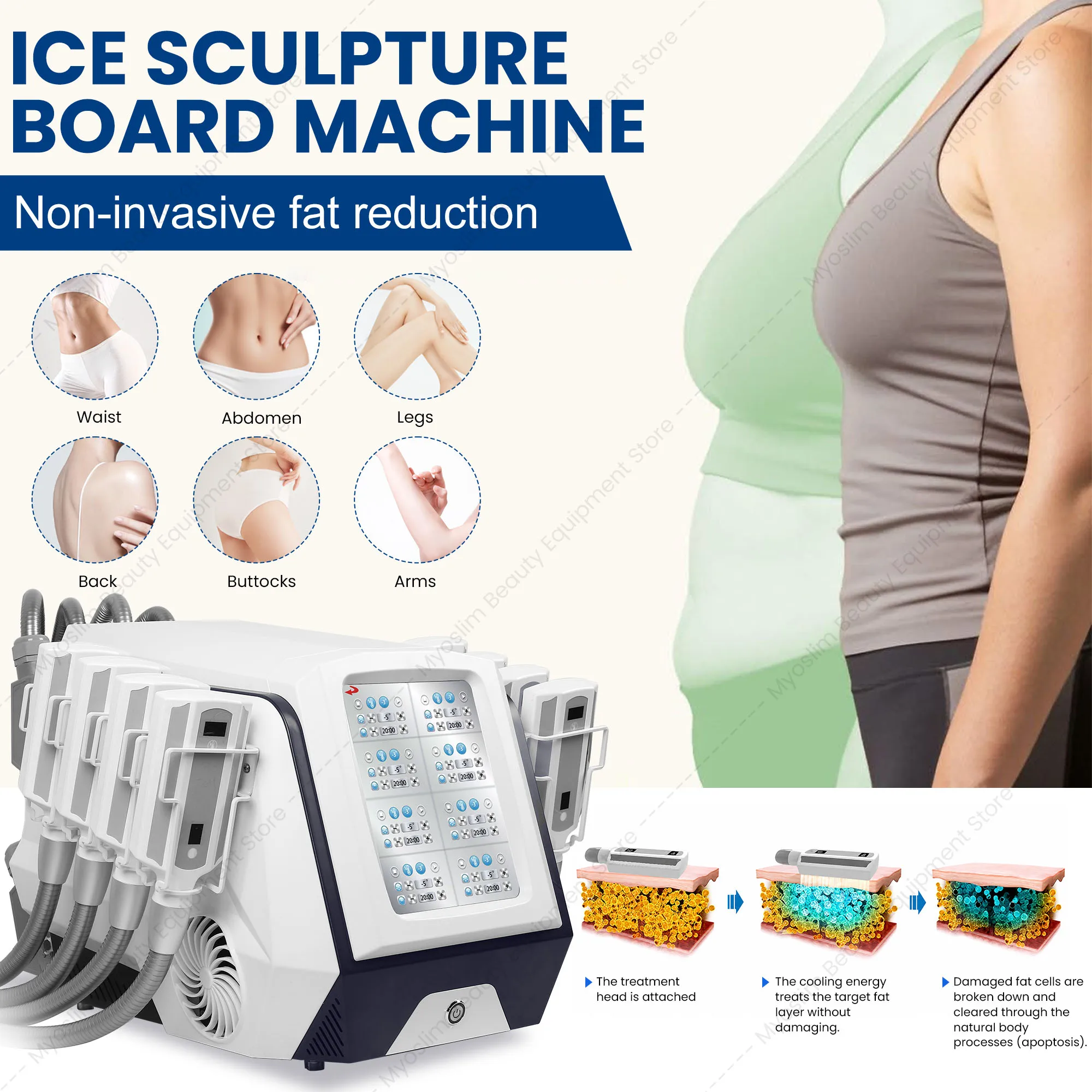 Cryo Machine Body Sculpting Slimming Machine Fat Freezing Device with Heating Function Non-Vacuum for Abdomen Arms Thighs