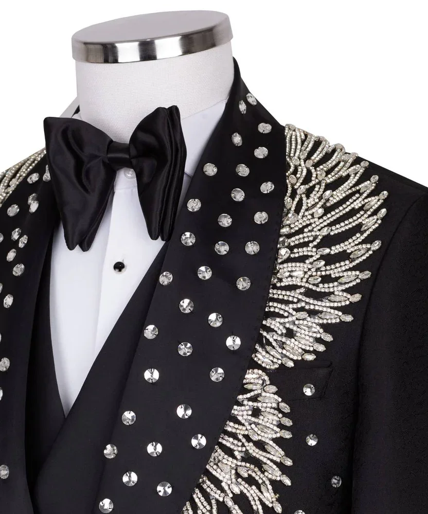 Rhinestone Decoration Men's Suit Exclusive Design , Party , Prom Men Tuxedo, Stone Embroidered Tuxedo Wedding Suit