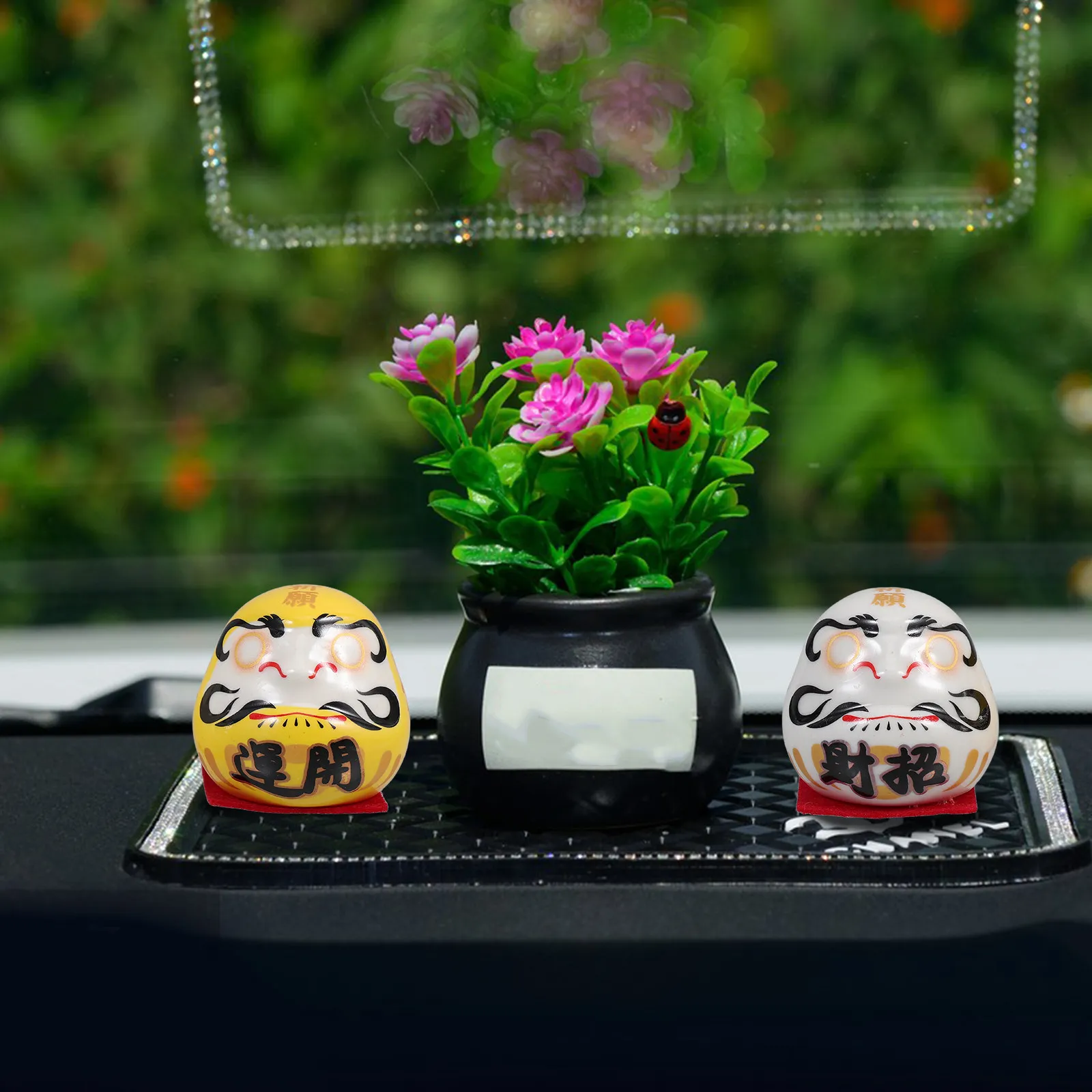 5Pcs Ceramic Japanese Egg Lucky Symbol Car Interior Decor Living Room Bedroom Office Desk Shelf Table Decoration Mini