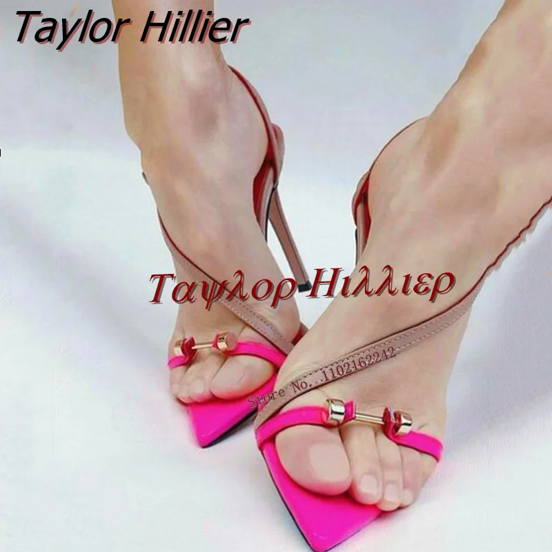 

Sexy Color Matching High Heels 2023 Summer Pointed Buckle Strap Sandals Stiletto Party Catwalk Nightclub Plus Size Women'S Shoes