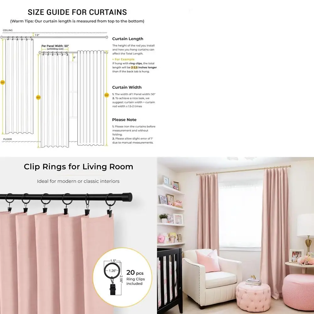 

Термоизолирующие светонепроницаемые шторы, 50x102 дюйма, 2 панели, цвет бледно-розовый