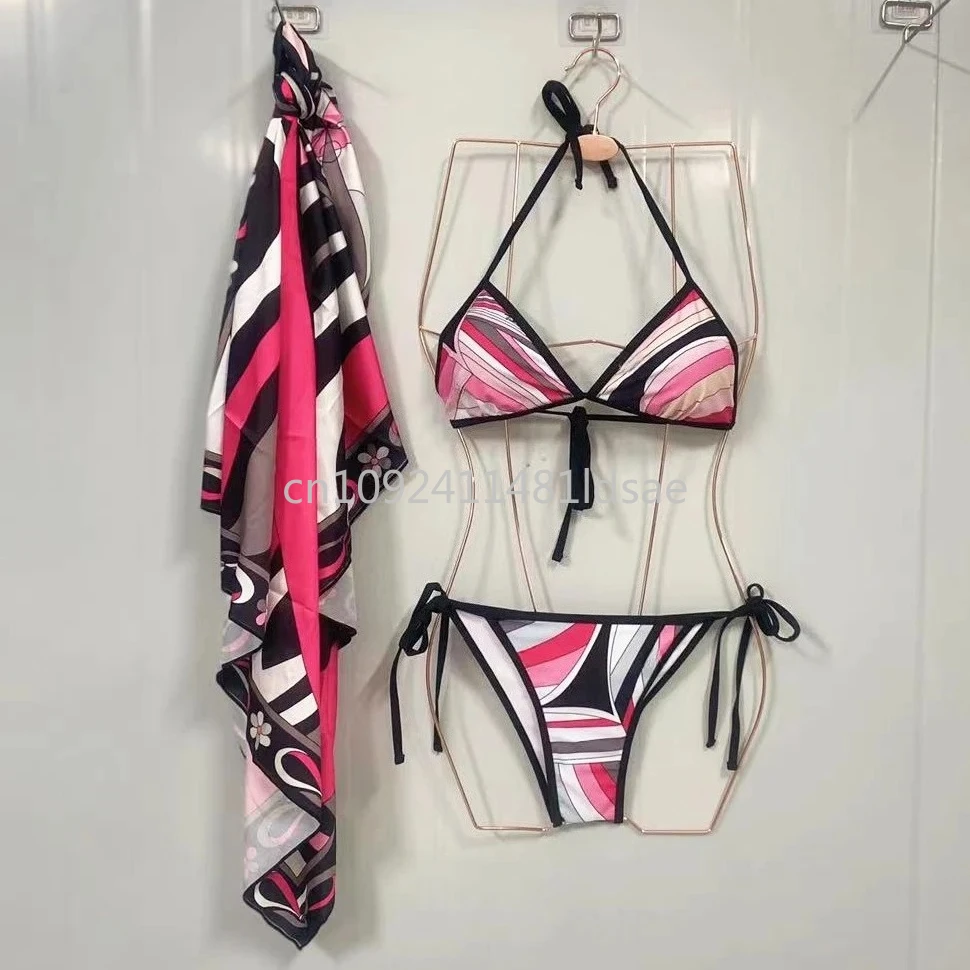 

Italian Classic Silk Scarf Bikini Set Designer Brand Women's Sexy Two Pieces Swimsuits