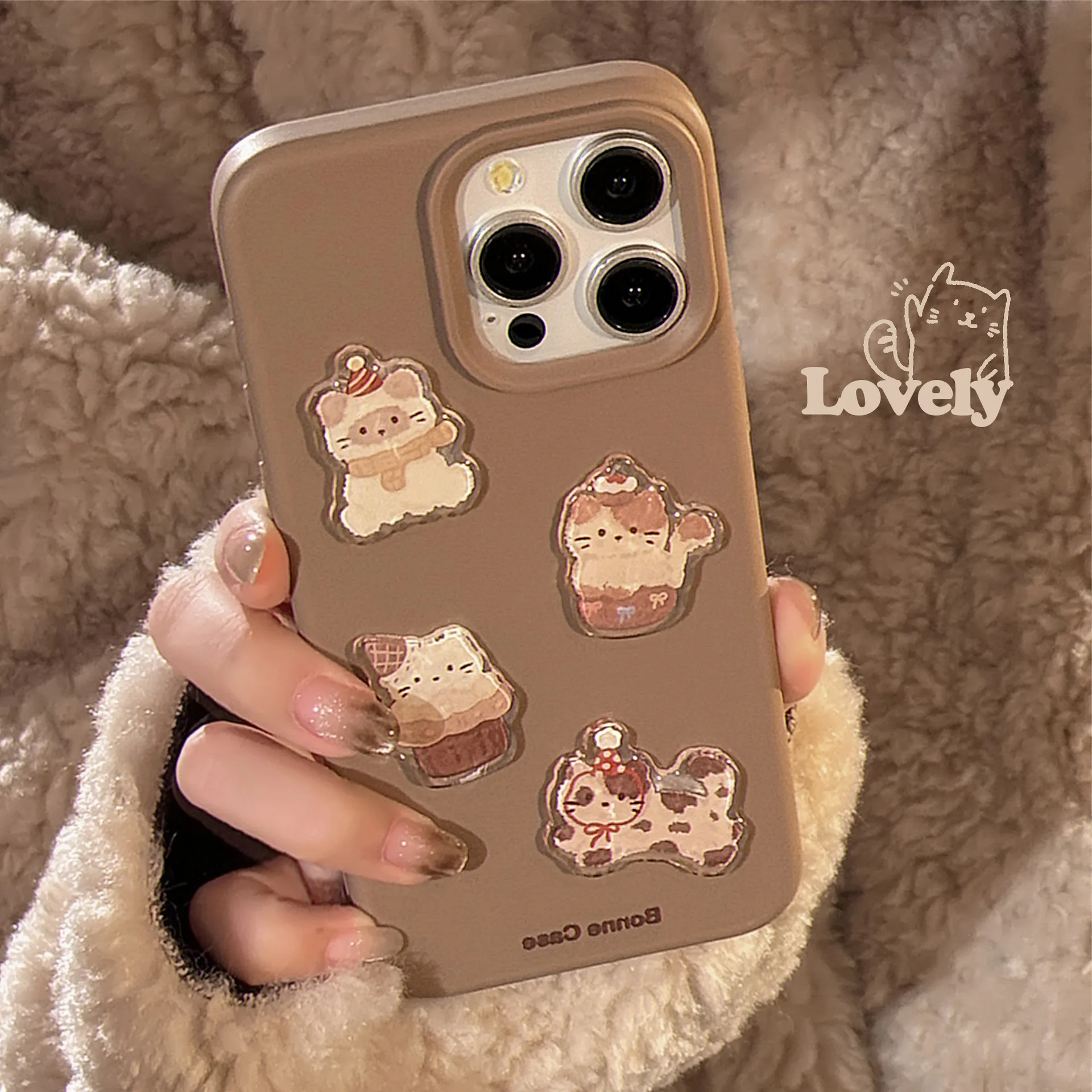 Koreanische Cartoon Nette 3D Kätzchen Aufkleber Weiche Telefon Fall Für iPhone 16 15 14 13 12 Pro Max Weiche Silikon stoßfest Abdeckung Funda
