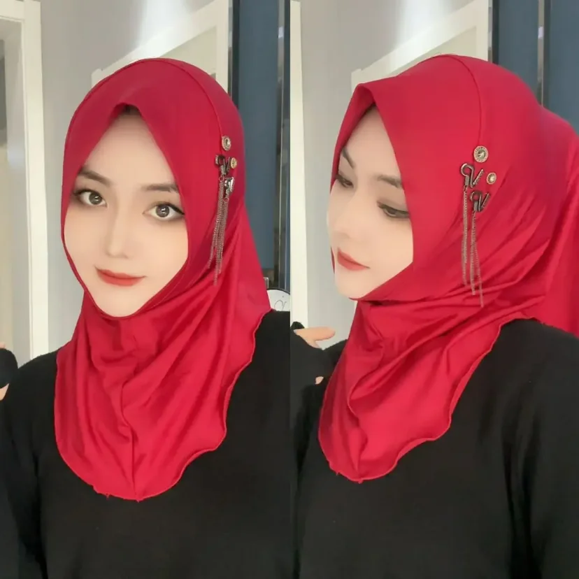 Muslim Woman Plain Casual Cover Hijab Instant Cap