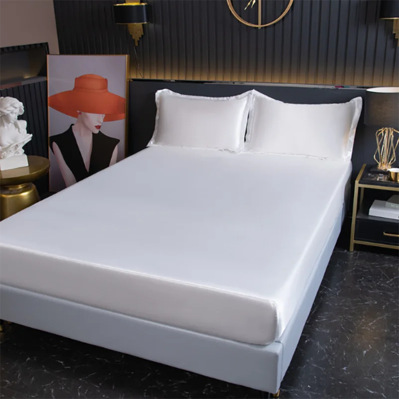 

Satin Waterproof Mattress Cover Fitted Sheet Silk Soft Solid Color Sheets Elastic Band Sheets Smooth Bed Sheet