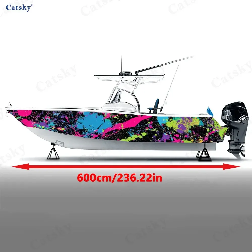 2Pcs Neon Color Splash Boat Stickers, PVC Waterproof Durable Vinyl Wrap Decals for Fishing Boats, Durable and Stylish Design