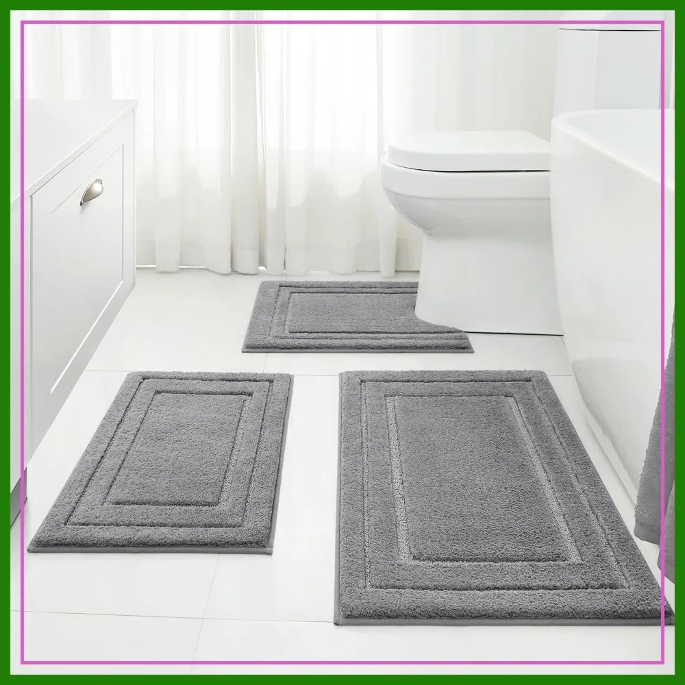 

Bathroom Rugs Sets 3 Piece, Super Soft and Absorbent Non Slip Microfiber Toilet Bath Mat with U-Shaped