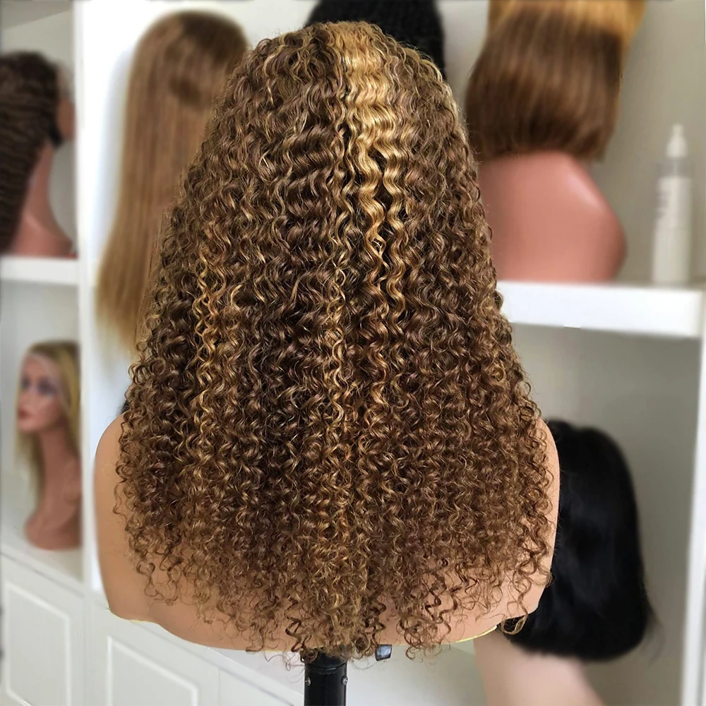 

Парик Jerry Curly Highlight Lace Front из натуральных волос, 13x4, глубокие кудри, предварительно выщипанные пряди, омбре P4/27, HD-кружево, фронтальный парик