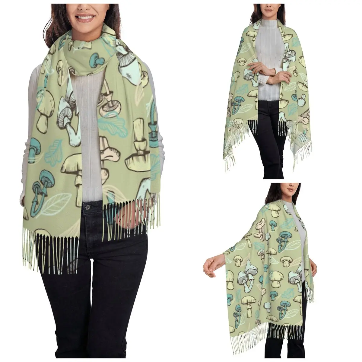 Psychedelic Mushrooms Scarf for Women Winter Warm Cashmere Shawls and Wrap Single-sided Pattern Shawl Scarf for Daily Wear