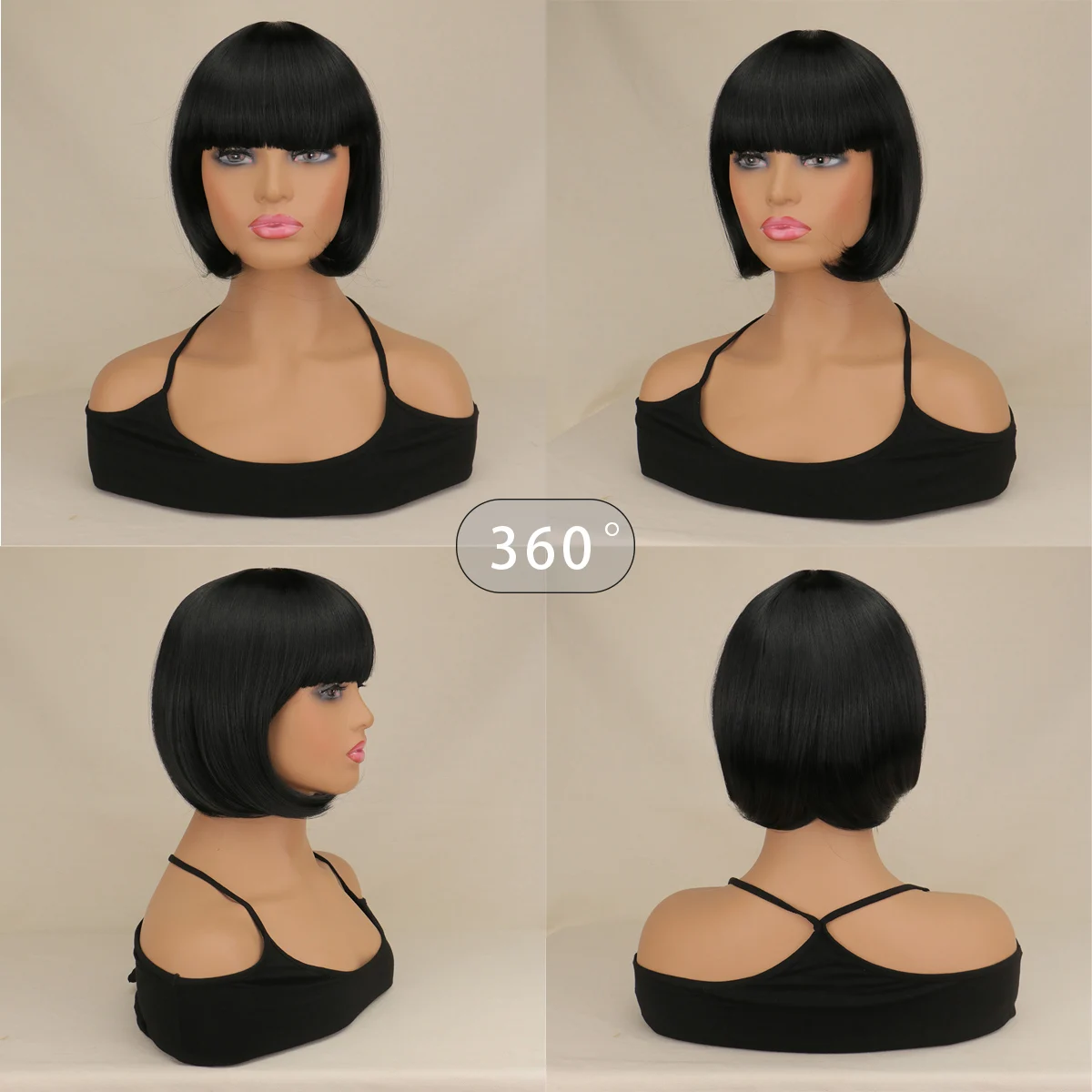 QQXCAIW Parrucca da festa Bob per cosplay con capelli sintetici neri corti e lisci per parrucche per costumi da donna