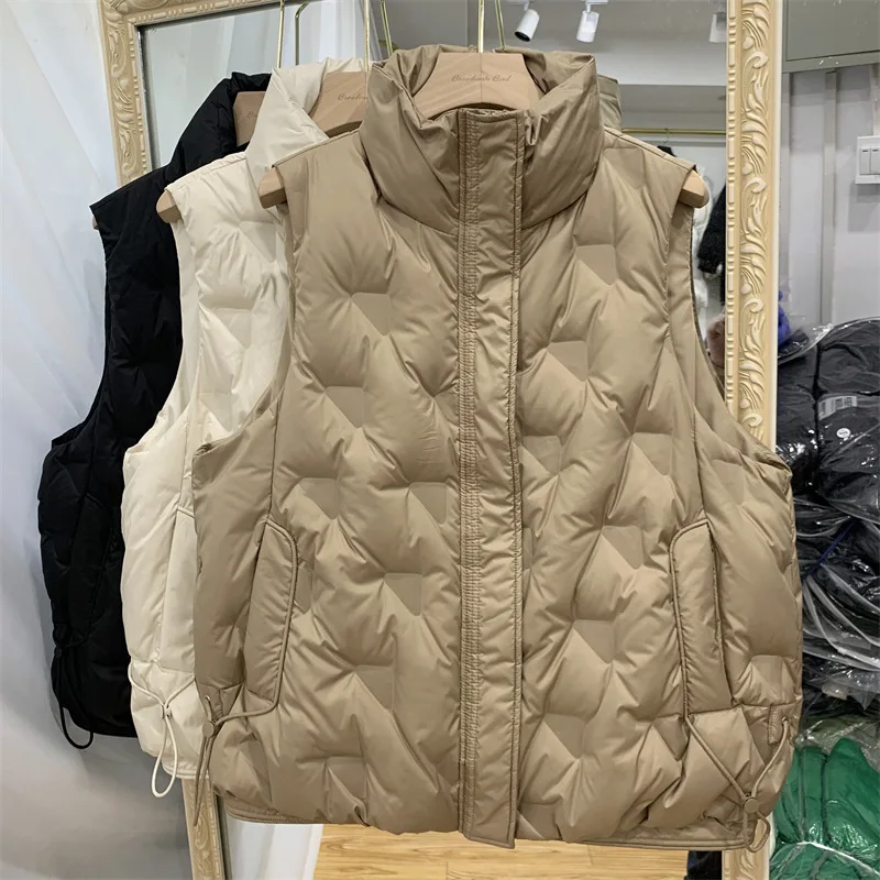 

Женские однотонные повседневные модные простые базовые пуховые жилеты без рукавов с воротником-стойкой, новая зимняя модная женская одежда, пальто, топы