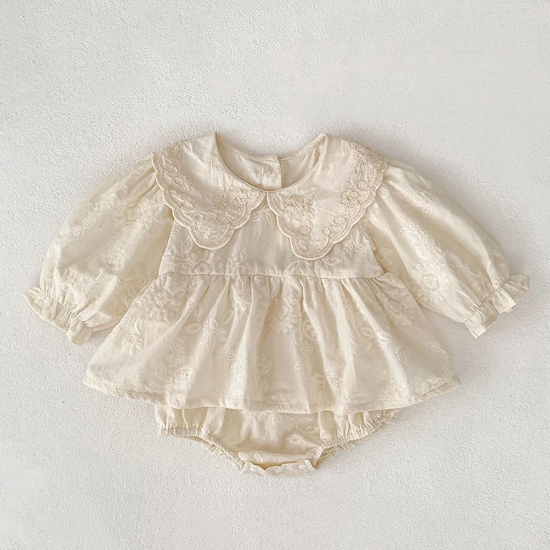 جديد ربيع 2026 بدلة رومبير للأطفال البنات بأكمام طويلة من القطن للأطفال الرضع 0-24 متر ملابس حلوة مطرزة للأطفال #4