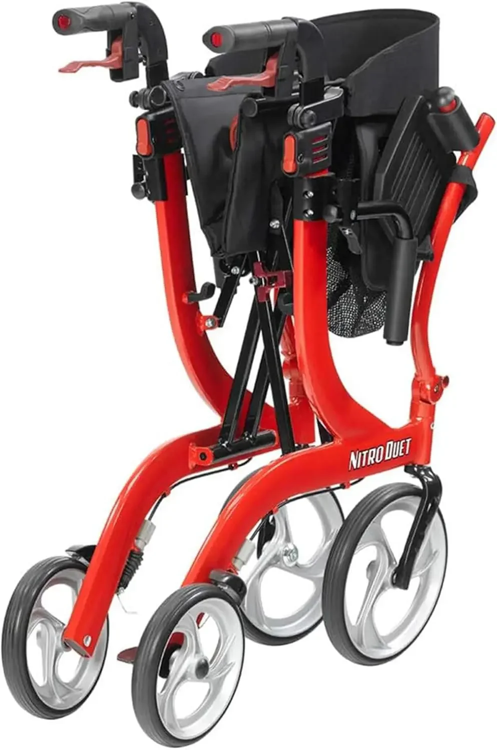 home.Nitro Dual-Funktions-Transportrollstuhl und Rollator Rolling Walker Combo mit handaktivierten Bremsen und Rückenstütze, Rot