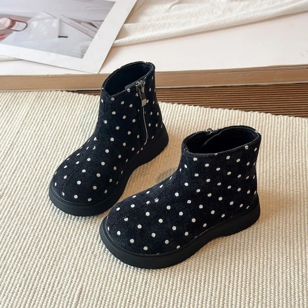 Kids' Boots PU Leather Polka Dot Fashion Autumn Shoes For Children Anti-slip Thick Bottom Breathable Black White Size 23-35