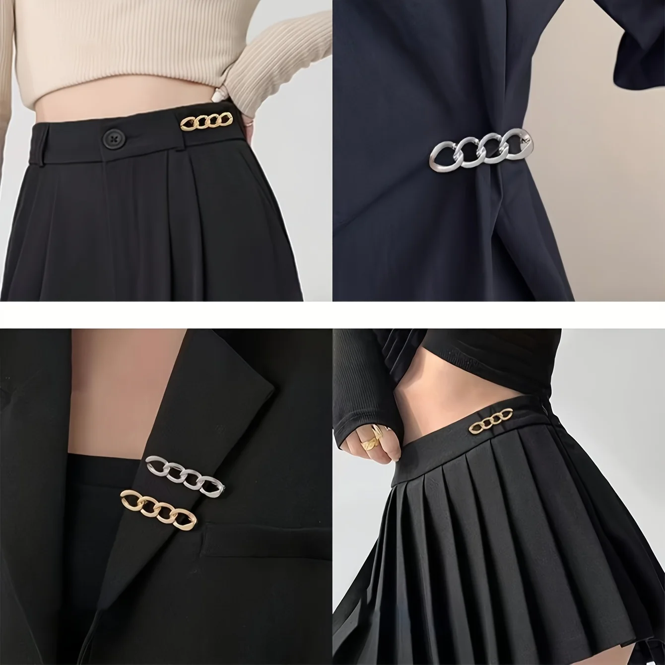 3/6Pcs Adjustable Jean Button Pins Alloy No Sew Waist Buckle Pants Tighten Clips for Loose Jeans Sleeve Cinch Tool - Detail 1