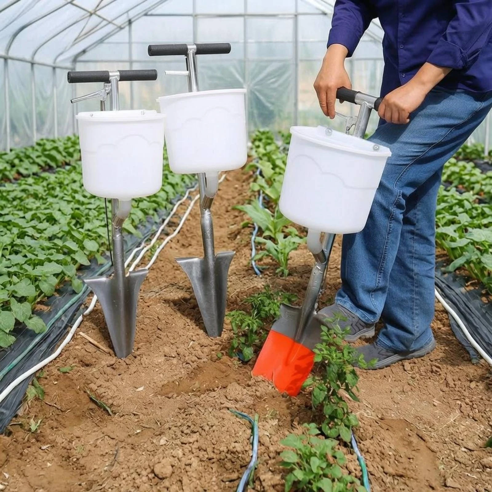 Fruit Tree Fertilizer Applicator Metal Shaft Manual Fertilizer Applicator Plastic Hopper Black Handle