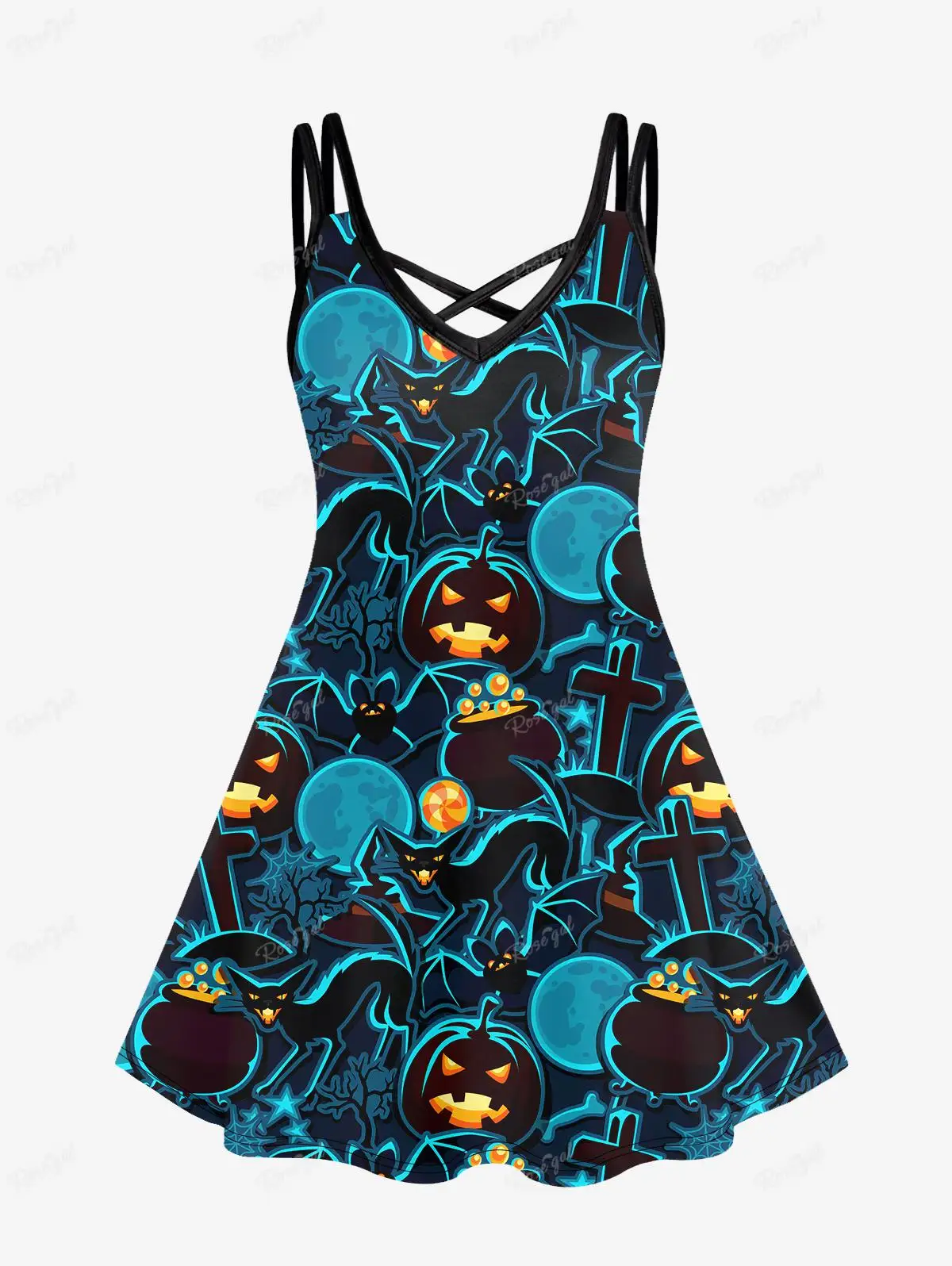 Gothic Printed Cami Plus Size Dress Pumpkin Cat Tree Bat Galaxy Glitter Colorblock Halloween XS-6X Casual Vestidos For Women