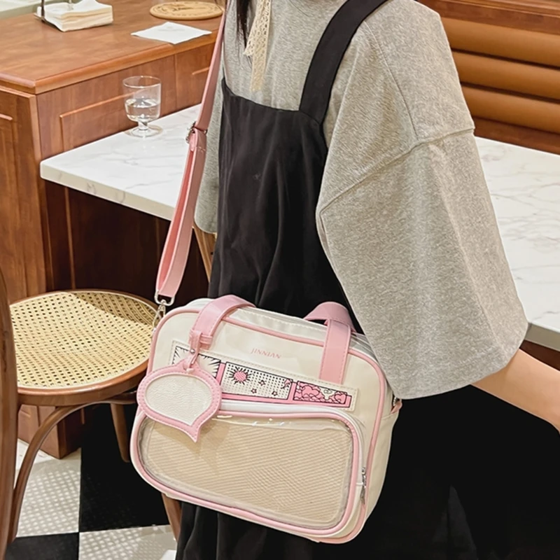 Crossbody Bag Anime Pin Display Transparent Shoulder Handbag PU Leather Itabag