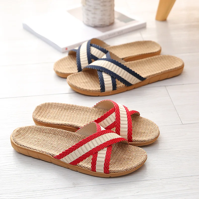 

Hemp Women's Slippers Home Flats Spring Summer Designer Woman Shoes Elegant Indoor Slides Couple Soft Non-Slip Floor Lightweight