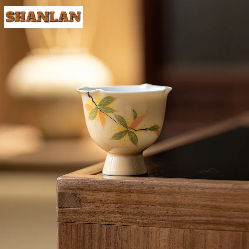

2pc/lot Hand-painted Osmanthus High-foot Teacup Retro Tea Bowl Tea Cup Set Tea-tasting Meditation Cup Chazhan Master Cups 70ml