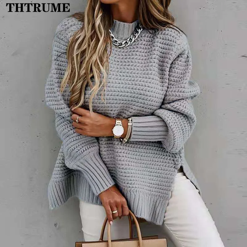 Women Knit Thick Pullovers Fashion Solid Color Autumn Winter Half High Collar Warm Sweater Casual Communte Long Sleeve Jumpers