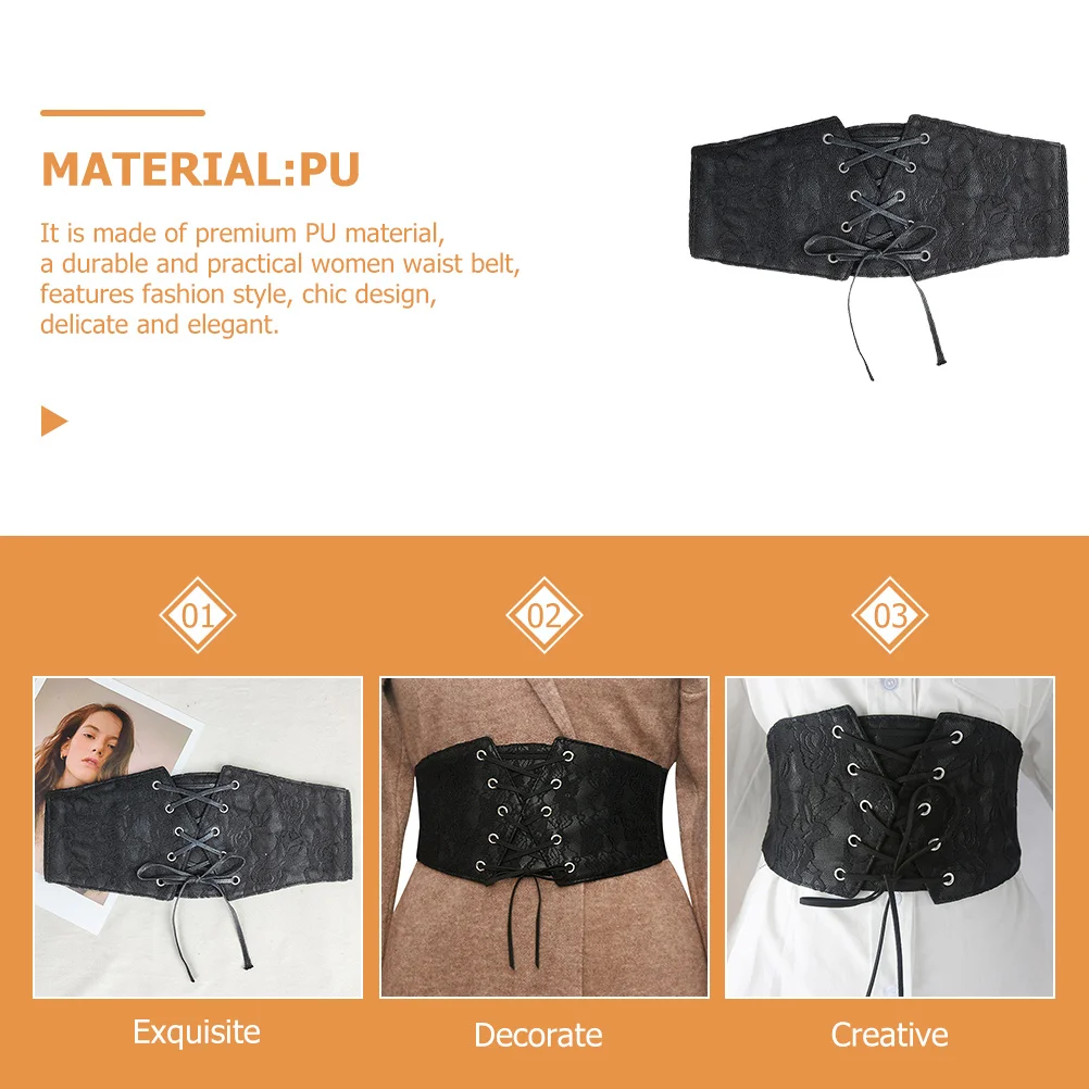 

Pu Wide Elastic Waist Adjustable Corset Belt For Women Waspie Lace Up Style Party Wedding Daily Wear Belt