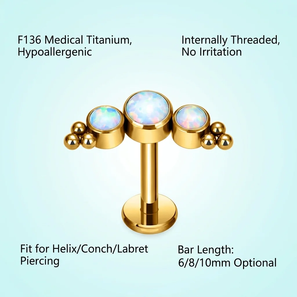 

G23 Titanium Labret Cluster Gem Flat Back Lip Earring Tragus Helix Conch Piercing Jewelry Internally Threaded Single Bulk Set