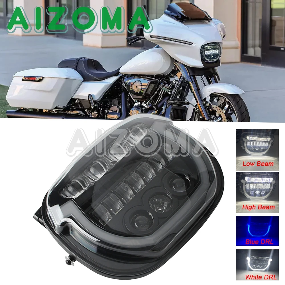 LED Headlights Projector With Daylight Running Light DRL Blue Breathing Light For Harley CVO Street Glide 121 FLHXSE 117 FLHX