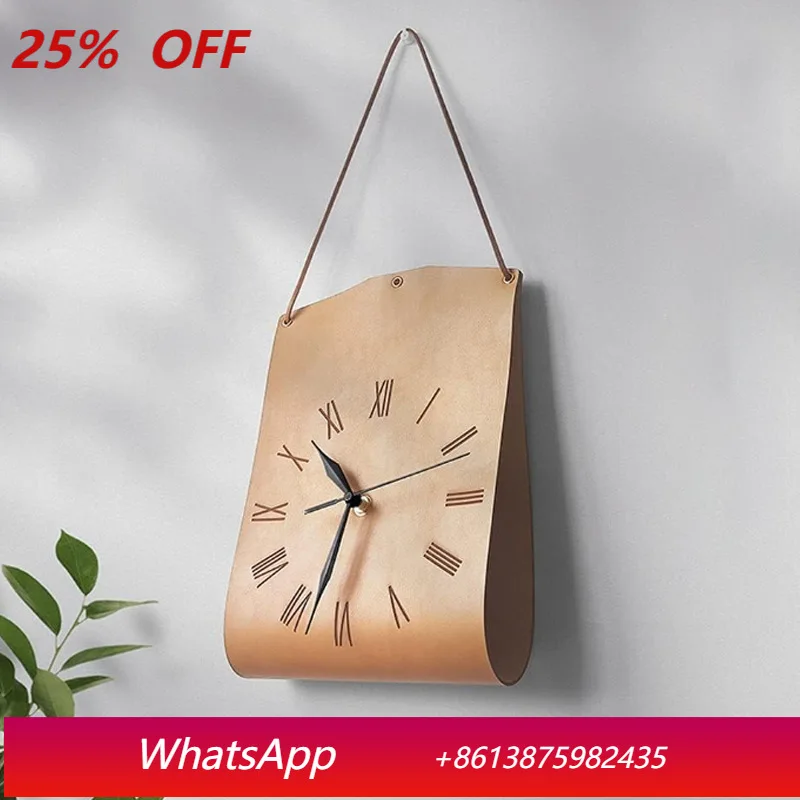 

LTT retro literary leather wall clock coffee shop study retro watch ornament