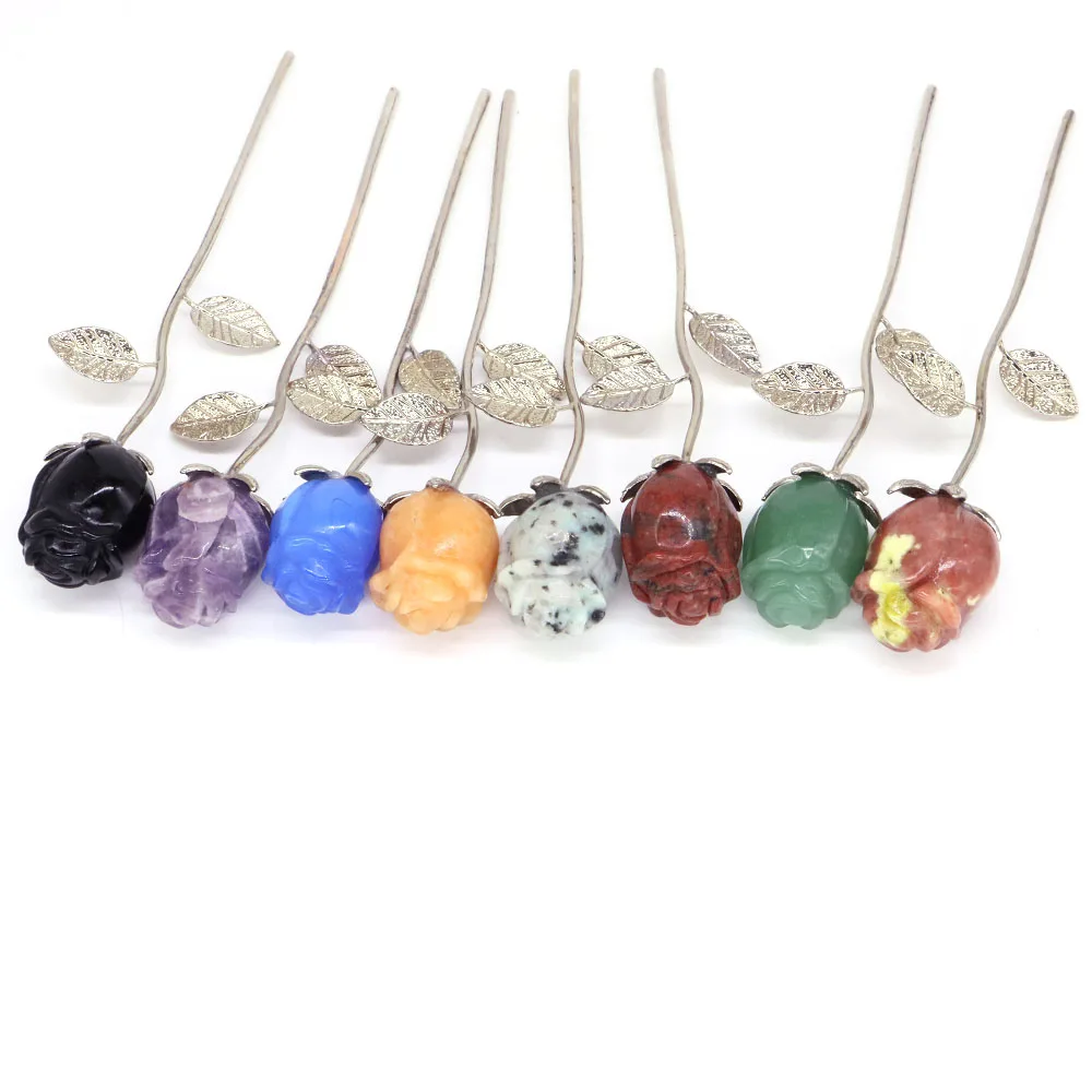 Natural Healing Crystal Reiki Stone Carving Rose Flower Gemstone Crafts Home Decoration Valentine\'s Day Wedding Party Love Gifts