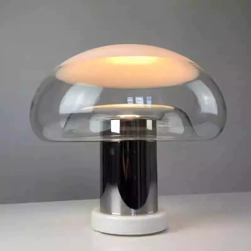 Simple glass table lamp bedroom bedside lamp vintage designer style model room living room children's room mushroom desk lamp