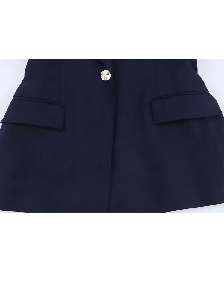 HH-Top largo sin mangas con un solo botón y solapa mezclada para mujer, traje informal de cintura alta con cremallera y bolsillo lateral, pantalones rectos