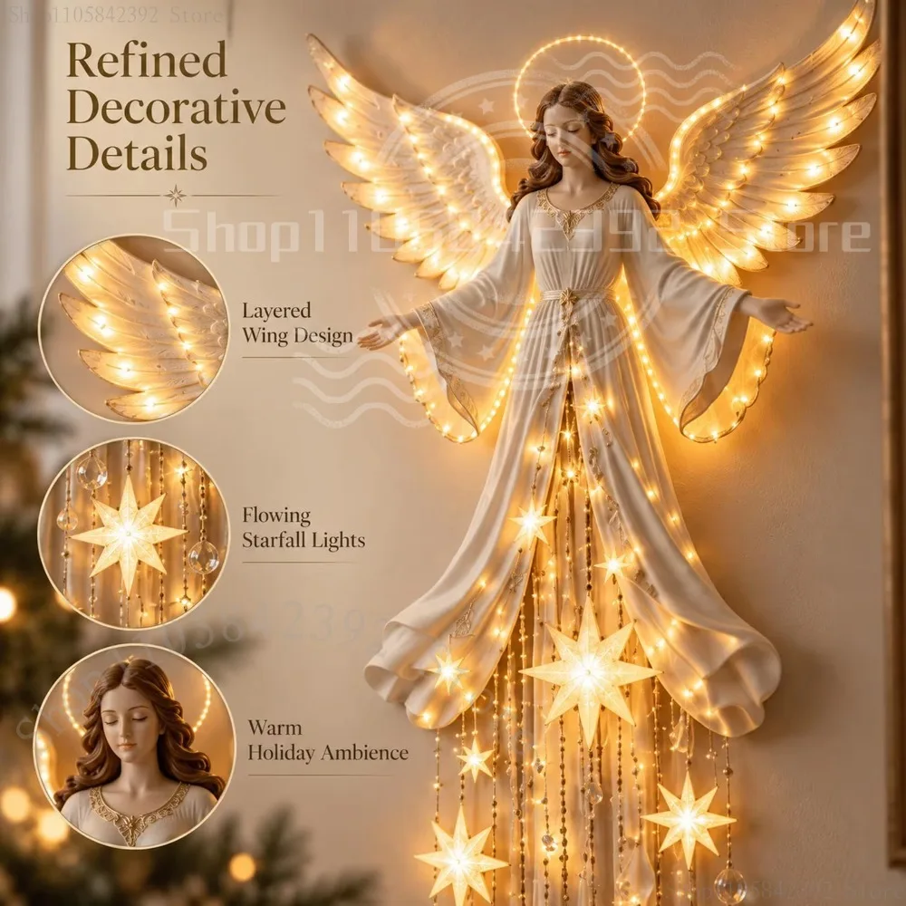 2026 Angel Blessing Starfall Wall Light, Christmas Angel Wall Decor for Home, Angel Blessing Starfall Wall Light Heavenly Decor