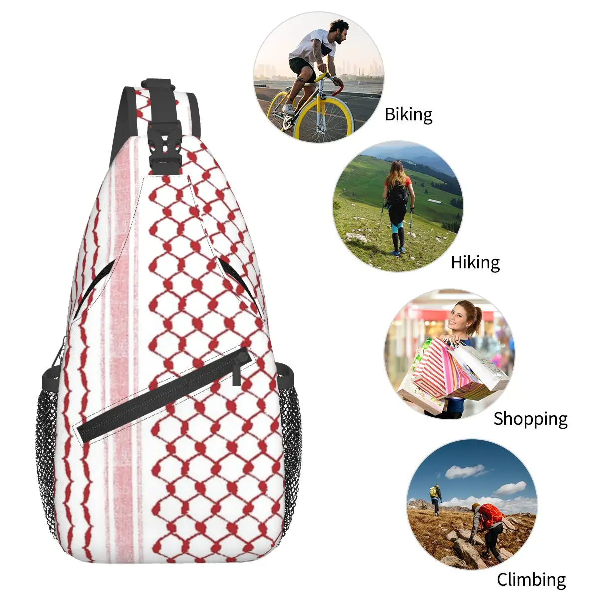 Palestinian Hatta Kufiya Crossbody Backpack Sling Shoulder Bag Durable Adjustable Gym Bag Cycling Travel Hiking Daypack