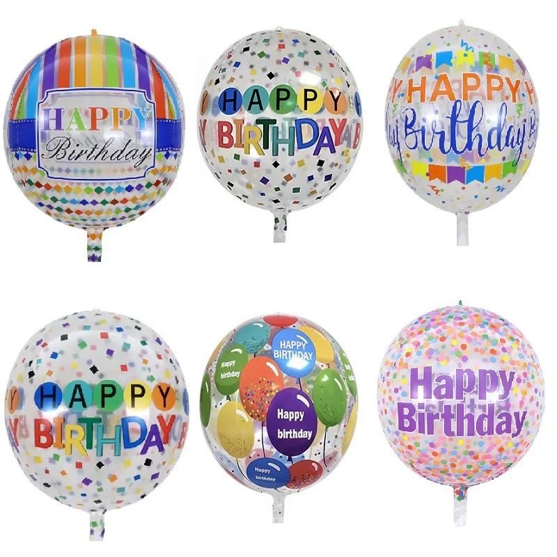 22 inch transparent birthday happy 4D balloon spherical transparent balloon children's holiday party theme decoration